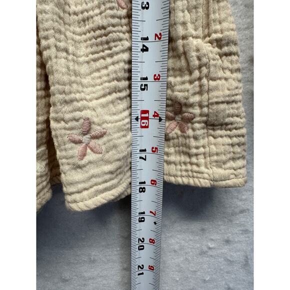 By Together Tan Smocked Crop Top Size S Embroidered Flowers Babydoll Boho - Picture 8 of 10